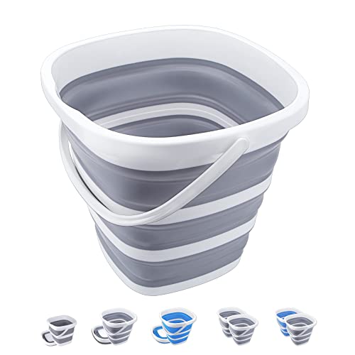 Collapsible Bucket 10L 2.6 Gallon Cleaning Bucket Mop Bucket Folding Foldable Portable Small Plastic Water Supplies for Outdoor Garden Camping Fishing Car Wash Space Saving Grey Square - color: Grey - 10l