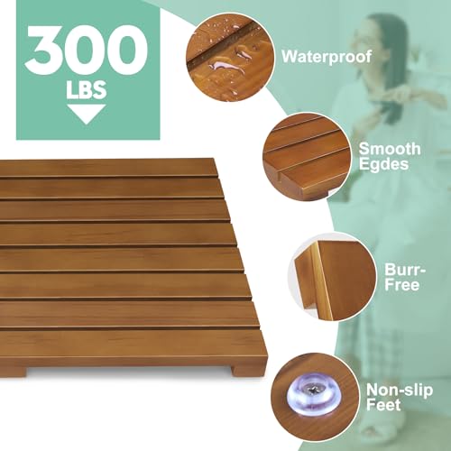 Teak Shower Mat - Foldable Wood Bath Mat for Spa, Sauna, Pool and Home | Foldable Teak Shower Mat Adds a Raised Wood Surface for Bathtubs, Doorways, Spas, Saunas, Pools and Indoor or Outdoor Use.