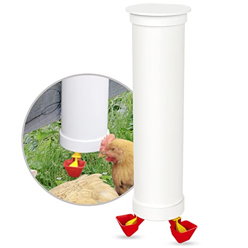 VOSON 1 Gallon Hanging Chicken Waterer with Two Automatic-Fill Water Cups - No Waste Poultry Water Dispenser for Coop (White)