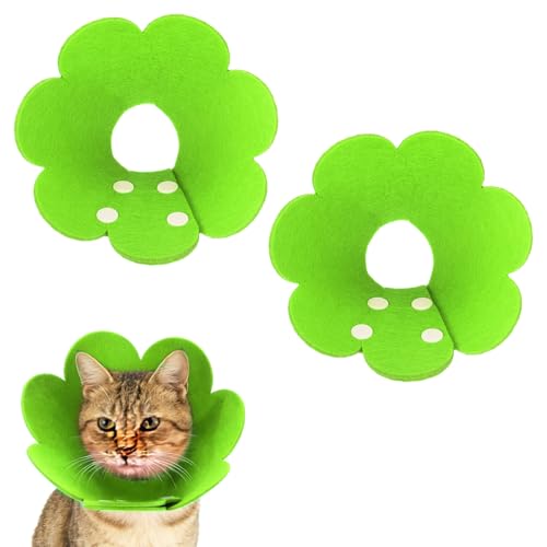 Felt Cat Recovery Collar, Cute Flower Cat Recovery Collar Adjustable Recovery Cones (2Pcs, XS 5.1-6.3inch, Fluorescent Green) for Small Dogs Kittens Cats - color: Green, size: XS（0-1 KG/0-2.2 lb）