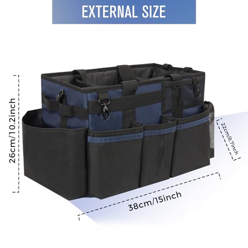 SCAVATA Wearable Cleaning Caddy, Cleaning Caddy Supplies Organizer with Handle & Shoulder Straps for Housekeepers, Under Sink & Car Cleaning Tool Organizers Bag with 4 Foldable Divider (NavyBlue) - color: NavyBlue