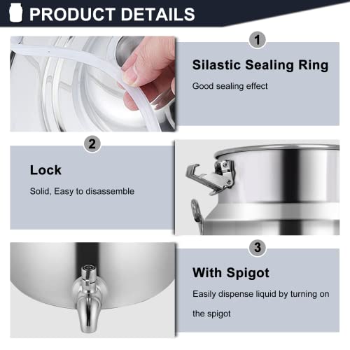 304 Stainless Steel Milk Can with Spigot 1.3 Gallon 5 Liter Metal Water Beverage Drink Dispenser Milk Pail Bucket for Milk Wine Oil