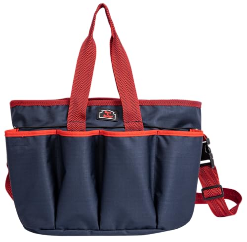 BARN & STABLE 600Denier 3000mm/3000mvp Super Waterproof, Breathable Horse Grooming Tote with 7 Pockets - Tear-resistant Tack Storage Carry Caddy Bag for Horses, Cows, Donkeys, Goats - color: Navy/Red