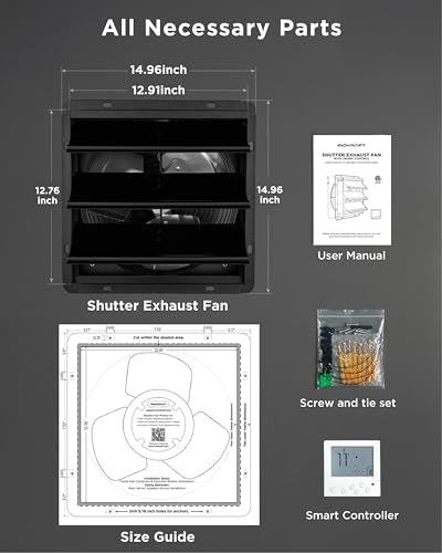 InoKraft 12 in Shutter Exhaust Fan, 1500 CFM Attic Fan, Wireless Control | 8-speed airflow, automatic heat response, weather-resistant shutters, ideal for garages, greenhouses and chicken coops - size: 12"