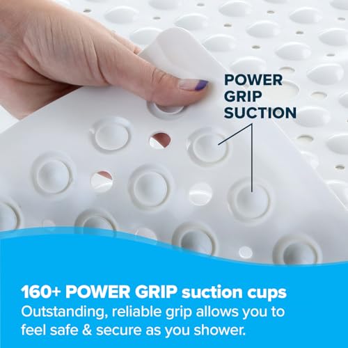 SlipX Solutions 21" Square Non Slip Shower Stall & Bathtub Mat, White | Anti Slip Essential Shower Mat For Bathers Of All Ages, 25% Stronger Suction Cups, Soft Underfoot, Machine Washable - color: White