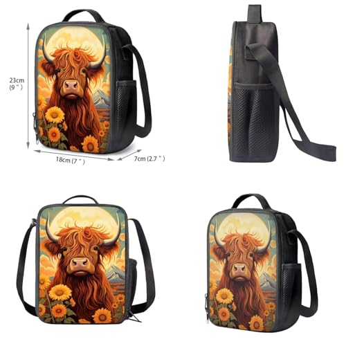 Upetstory Highland Cow Backpack for Girls Kids School Bag with Lunch Box Pencil Case Book Cover Water Bottle Sleeve Teen Schoolbag Elementary Primary Bookbag Travel Daypack Hiking Cycling - color: Highland Cow
