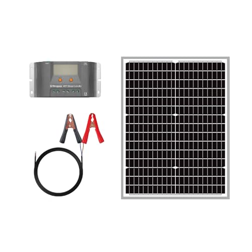 Newpowa 35Watts 12Volt Solar Panel Monocrystalline Off Grid Solar Charge Kit 35W 12V 10BB Solar Panel+10A MPPT Charge Controller+8ft Cord for Connecting Controller to Battery Alligator Clamp - size: 35W 12V Kit (Panel + 10A MPPT + 8ft Cord)