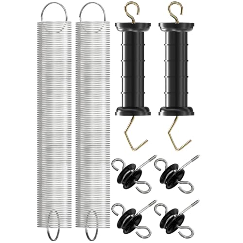Electric Fence Gate Kit with Spring-Loaded Handles & Tension Spring, 2-Way Anchors and Insulators for Farm Fencing (2 Set)