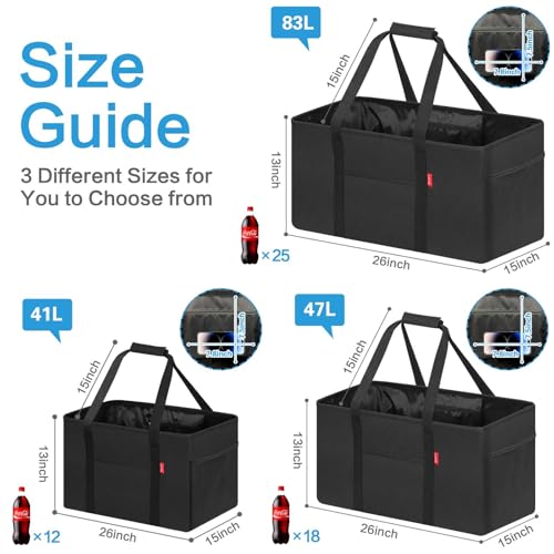 LHZK Standing Utility Tote Bag with Metal Wire Frame and the Sides Rinforced, Large Tote Bag with Handle, Reusable Grocery Bags Foldable, Beach Bag, Car Tote (Black, 18.5''x11.8''x11.5'') - color: Black, size: 18.5''x11.8''x11.5''-1 Pack