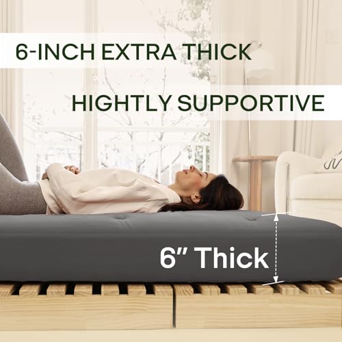 ZonLi Japanese Floor Futon Mattress 100% Cotton Washable Cover Foldable | 80" x 76" King Size 6" Thick Tatami Mat Sleeping Pad, Roll Up Floor Lounger Bed for Guest, Dormitory, Camping & Travel - color: Grey, size: King(80"L x 76"W x 6"Th)