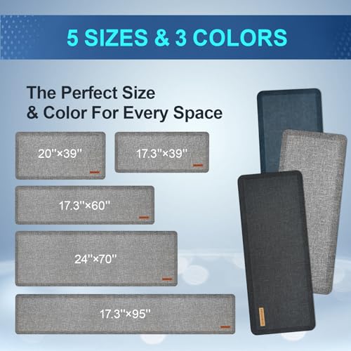 Anti Slip 7/8 inchs Anti Fatigue Kitchen Floor Mat, Ergonomic Comfort Standing Mat, Waterproof Kitchen Runner for Home, Kitchen, Office, Laundry, Garage (Light Gray, 17.3" x 60" -0.87") - size: 60"L x 17"W x 0.9"Th