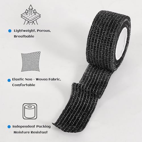 24 Rolls Elastic Self Adhesive Bandage Wrap 1 Inch, Breathable Non Woven Cohesive Bandage, Vet Wrap for Dogs, Ankle Sprains Swelling Medical First Aid Tape, Sports Athletic Tape Color Black - color: 1 Inch-24 Count Black
