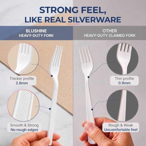 BluShine Extra Heavy Duty Plastic Forks, Disposable Bulk Cutlery | 400 Count Extra Heavy Duty White Plastic Forks, Strong Silverware Feel, BPA Free, Dishwasher Safe, Catering & Party Ready