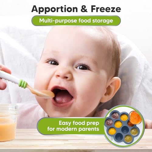 KeaBabies Silicone Food Freezer Trays with Lid, 2oz x 10 Pods (Slate) | Baby Food Storage Containers, Easy Puree Meal Prep, Breast Milk Silicone Freezer Molds, Dishwasher, Microwave Safe, BPA-Free - color: Slate