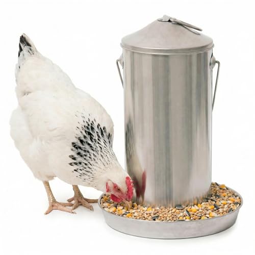Plexon 8.8 Lb Hanging Chicken Feeder Metal Chicken Feeder with Handle no Waste Food - Stainless Steel - Turkey Duck Poultry Feeder - Heavy Duty Feeding Equipment - Backyard Coop - Large - size: 8.8 LB