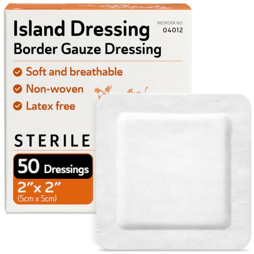 Island Dressing Bordered Gauze 2x2-50 Gauze Bandages for Wound Protection - Good for Hospitals, Medical Facilities, First Aid Kits, and More - style: 2x2