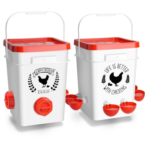 ‎Tgeyd Tgeyd 5Gal/25Lb Large Chicken Feeder and Waterer Set (Rain Proof/No Waste), with S-Hooks for Easy Hanging