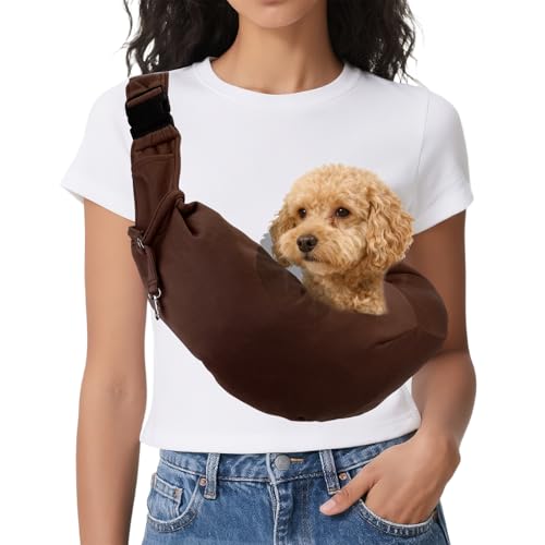 Dog Sling Carrier for Small Dogs and Cats Up to 16.5 Lbs, Adjustable Buckle with Pocket Pet Sling Carrier Safety Harness, (Coffee, 1 Pcs) Intended for Outdoor/Camp/Travel - color: Coffee