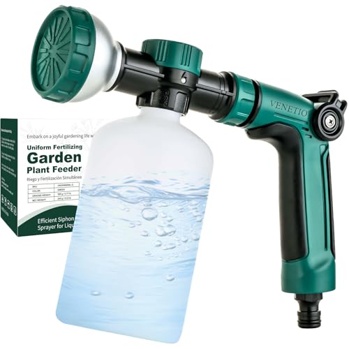 VENETIO 8-Dial Hose Attachment Spray Gun for Liquid Fertilizer/Soap | Precision Lawn & Garden Feeder for Uniform Fertilizing and Watering Plants | Hose-End Nozzle Sprayer with 16oz Bottle - style: Lawn & Garden Feeder (16 oz)