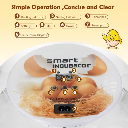 Egg Incubator for Hatching Chicks, Automatic Egg Turner Holds 12 Eggs | Smart Incubator 360° Clear Window with Temperature Display Egg Candler for Small Poultry Chickens Ducks Quails Eggs