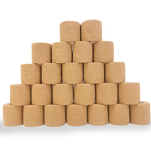 24 Pack Brown Breathable Self Adhesive Bandage Wrap 2 Inch, Multi-Purpose Non-Woven Cohesive Wrap - Vet Wrap | Athletic Tape | Medical Tape, Ankle Sprains, Swelling, Pets. - color: 2 Inch-24 Count Brown