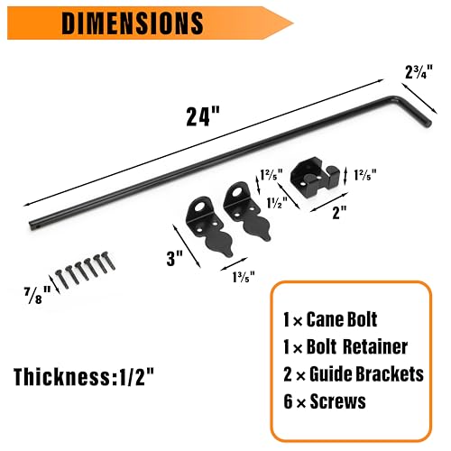24" Heavy Duty Cane Bolt Gate Drop Rod-Steel Gate Ground Latch Designed for Wood Metal Vinyl Gates or Double Doors Fence Applications - size: 24 Inch-1 Pack
