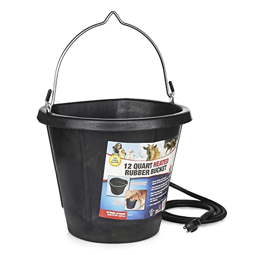 Farm Innovators FB-80R Heated Flat-Back Rubber Bucket, 70 Watts, 3 Gallon | Thermostatically controlled to operate only when necessary, resists cold weather cracking down to -35°F, anti-chew cord - color: 3 Gallon, size: Single