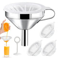4 Pcs 200 Mesh Food Filter Strainer with 1 Pcs Funnel and Squeezing Rod, Reusable Ultra Fine Mesh Strainer for Filtering Juice Coffee Milk Honey, Kitchen Funnels for Filling Bottles
