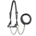 Derby Originals New and Improved Premium Round Rolled Leather Cattle Show Halter with Matching Chain Lead - color: Black, size: Large (950lbs-1500lbs)