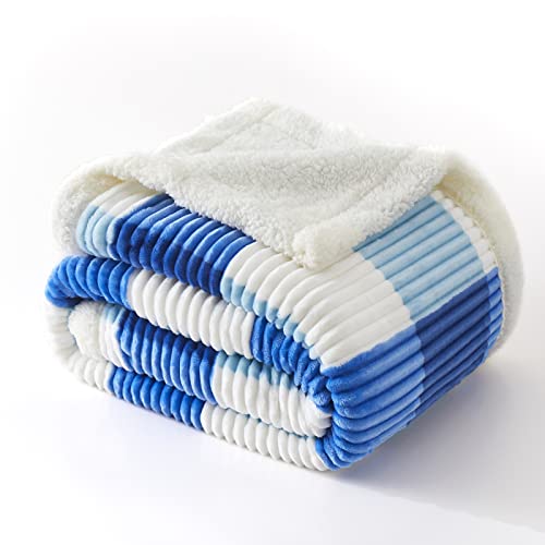 PU MEI Sherpa Blanket Twin Plaid Thick Bed Blanket, 90”*80” Super Soft Flannel Fuzzy Fleece Reversible Velvet Plush Warm Blanket for Couch(Blue Check, 80"*90") - color: Blue Check, size: 80"*90"
