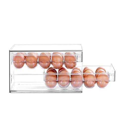 2-Tier Stackable Egg Holder for Refrigerator, Clear Egg Tray for for Kitchen Storage | BPA Free Egg Drawer for Fridge