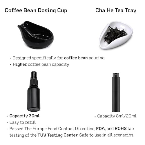 Upgraded 30g Coffee Beans Dosing Set, 30ml Glass RDT Spray Bottle, Ceramic Coffee Dosing Cup, Measuring Cup Hold Up to 30g Coffee, Ceramic Single Dosing Tray For Coffee