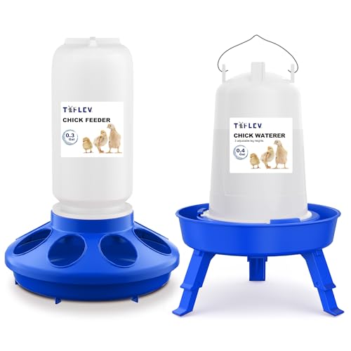 0.3 Gal Chick Feeder and 0.4 Gal Chick Waterer, Adjust Height, Blue | Baby Chick Feeder and Waterer Set, Anti-Drown Poultry Waterer for Raising Chicks in Brooder