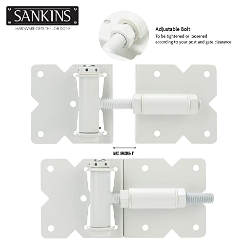 Self Closing Gate Hinges Heavy Duty, 90 Degree Adjustable, 4Pcs | Heavy duty gate hinges fence hinges for Wooden/Vinyl/PVC Fences, with installation screws and swing adjuster tool, white - color: White(2pcs)