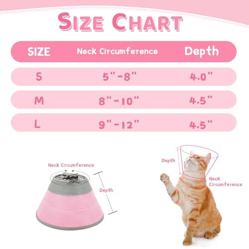 Cat Cone Collar Soft to Stop Licking, Adjustable, Foldable Lightweight Kitten Cones After Surgery Recovery for Cats & Kittens, Cat Cone Alternative, Easy Eating (Solid Pink, M) - color: Solid Pink, size: M