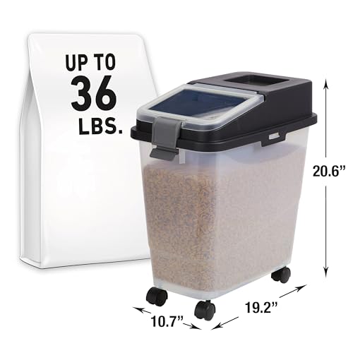 Mighty Tuff Airtight Dog Food Storage Container, Up to 36 lbs, with Portion Scoop – BPA Free Airtight Pet Food Bin on Wheels