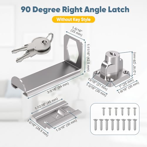 90 Degree Barn Door Locks with Key, Sliding Hasp Latch-2Pcs Silver | 3.3 Inch Thickened Heavy Duty Latch for Home Security, Inward Opening/Closet/Shed/Barn Door, Cabinet - color: Silver, size: 3.3In with Key-2PCS