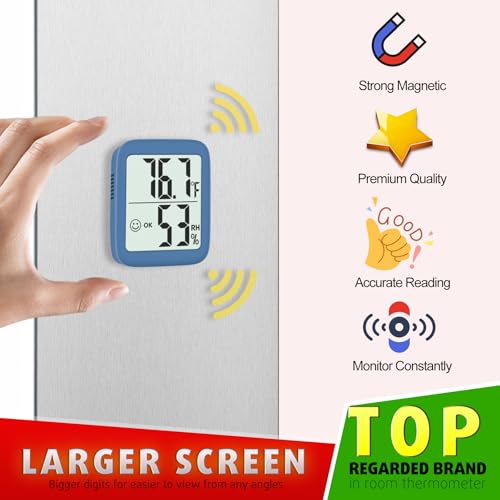 Antonki 2 Pack Room Thermometer Indoor Hygrometer | Monitor Temperature & Humidity, Accurate, Fast Read, Easy To View, Magnetic/Kickstand/Hanging, ℉/℃, w/ Battery, Compact - color: 2 Pcs* Navy Blue