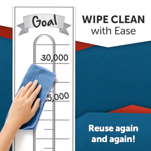 Fundraising Goal Thermometer Chart - 11" x 48", Reusable, Dry Erase Goal Tracker - Great for Schools, Churches, Offices & Charities - color: White