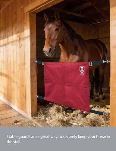Harrison Howard Stall Guard for Horse Barn with Adjustable Straps and Sturdy Spring Hooks Included Horse Stall Guard, Red - color: Red