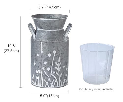 Vintage Galvanized Metal Milk Can, Farmhouse Rustic Flower Pitcher Vase, Decorative Floral Milk Jug Vase for Home Décor, 10.8’’H - color: Floral Milk Can