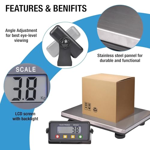 SurmountWay Large Shipping Scale, 440lb/0.2lb Digital Postal Scale | Tare/Count/Auto-Off Function, Stainless Platform, Backlit LCD, High Accurate, Packages, Small Business, Warehouse & Home Use