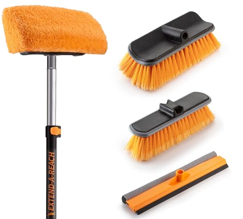 14 Foot Exterior House Cleaning Brush Set with 5-8 ft Extension Pole | Vinyl Siding Brushes with Telescopic Extendable Pole & Window Cleaning Squeegee // The Ultimate Extension Scrub Brush Set - size: 8 feet