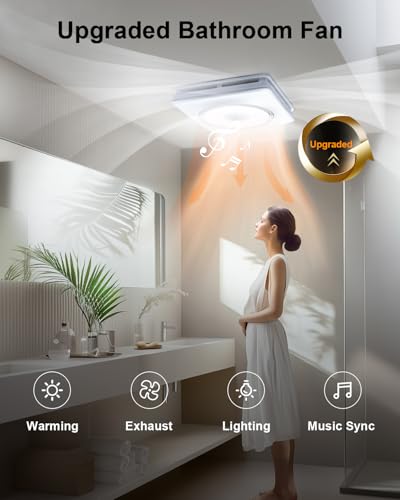 GROWNEER Bathroom Exhaust Fan with Bluetooth Speaker and Heater, Quiet Exhaust Ventilation Fan with Light & Remote 110/160 CFM 1.0 Sone, 9 RGB Modes, 1500lm 3-CCT & Nightlight - style: Bluetooth & Heater