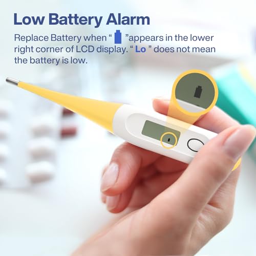 Boncare Digital Thermometer for Adults, Kids & Babies, Yellow | Accurate & Safe Oral and Rectal Thermometer with 10-Second Reading and Fever Alarm - color: Yellow