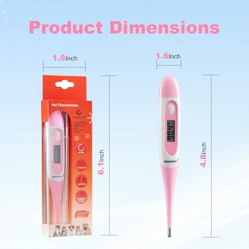 Digital Pet Thermometer for Accurate Fever Detection, Suitable for Cats/Dogs/Horse/Veterinarian, Waterproof Pet Thermometer, Fast and Accurate Measurements in 20 Seconds (Pink) - color: Pink