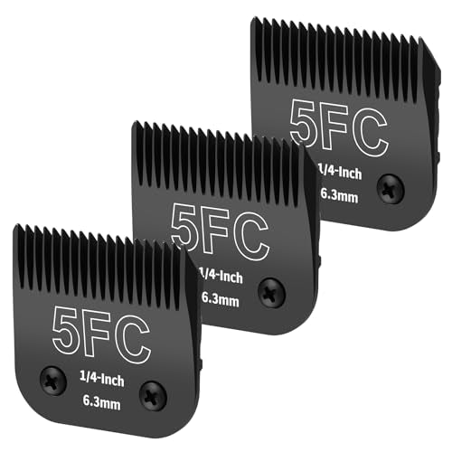3 Pack 5FC Detachable Dog Grooming Steel Blades,Compatible with Andis,Oster A5,Wahl KM-10 Series,Cut Length 1/4" 6.3MM （Black） - size: 5FC-3.2mm 3 Pack