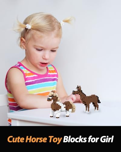 QISHOUTING Horse Mini Building Toy for Kids, Farm Animals Mini Stallion Building Blocks & Learning Toy for Girls Boys, Stallion Figurine Toys for Adults Girls, Birthday Party Favors Stocking Stuffers - style: Stallion
