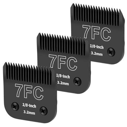 3 Pack 7FC Detachable Dog Grooming Steel Blades,Compatible with Andis,Oster A5,Wahl KM-10 Series,Cut Length 1/8" 3.2MM （Black） - size: 7FC-3.2mm 3 Pack