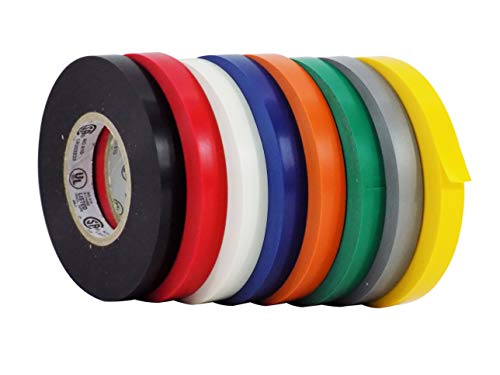 WOD Electrical Tape Rainbow Professional Grade General Purpose UL/CSA Listed core. Vinyl Rubber Adhesive Electrical Tape: 1/2 inch X 66 ft - Use At No More Than 600V & 176F (Pack of 8) - color: Rainbow Pack, size: 1/2 Inch